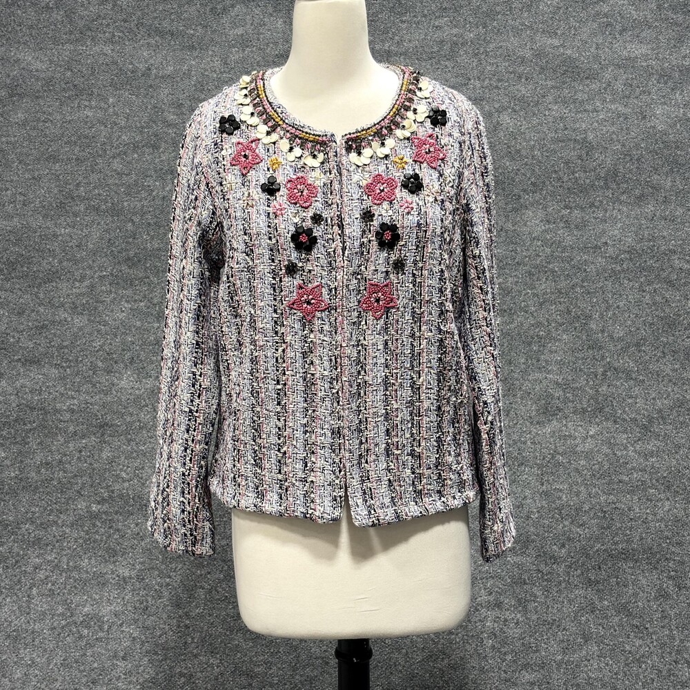 Summer Of Love Jacket Womens Small Multi Suzy Tweed Beaded Floral Embellished
